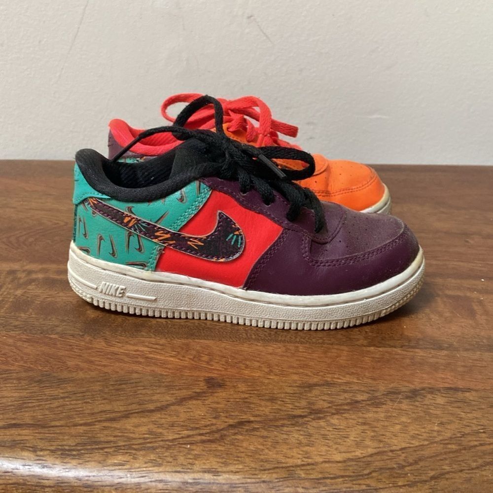 Nike Air Force One LV8 Kids' Mismatched Sneakers - Black, Purple, Orange - Picture 7 of 12